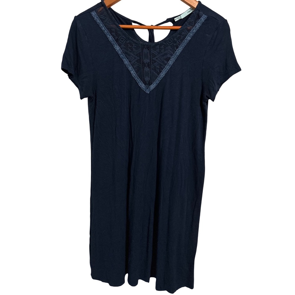 Maurices Navy Blue Tee Shirt Style Dress Lacey Front and Tie Back Neckline Sz M